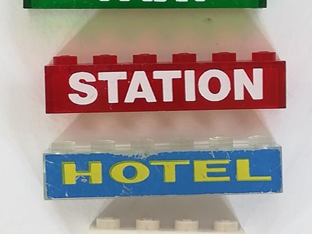 Lego alte bedruckte Steine transparent Station Hotel Taxi Polizei - 1